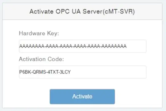 Entering the hardware key from the cMT unit as well as the activation code from the Maple Systems document you received.