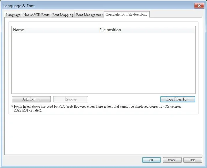 EBPro Language and Font: Complete Font File Download tab Complete Font File Download Tab: EBPro Language and Font Dialog