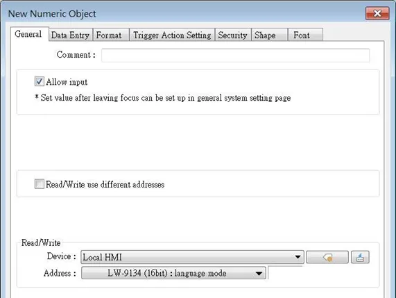 EBPro Numeric Object with System Register EBPro Numeric Input object referencing the Language System Registers