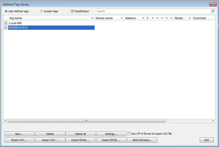 Screenshot of the main EBPro Address Tag Library dialog box

