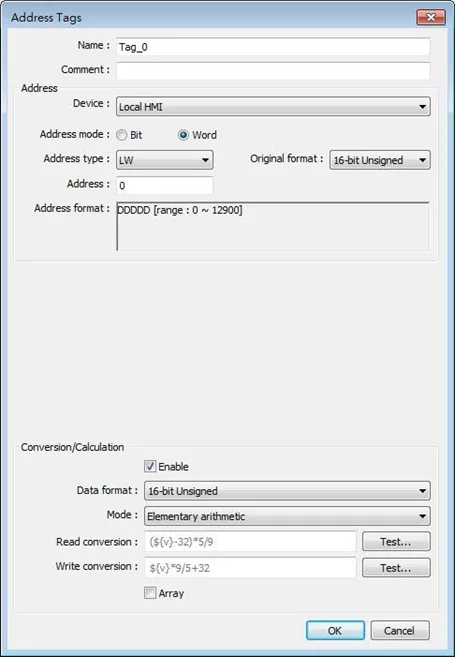 Screenshot of the EBPro Address Tags window, where you can create Address Tags and reference their physical memory addresses