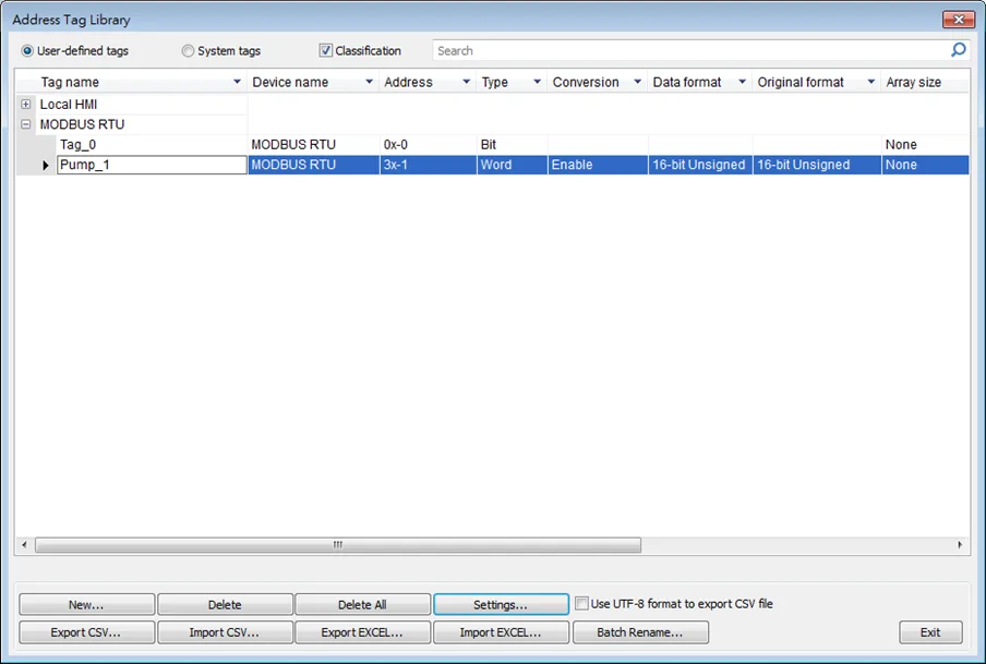 Screenshot of the newly created (user defined) Address Tag in the User-Defined Tags library