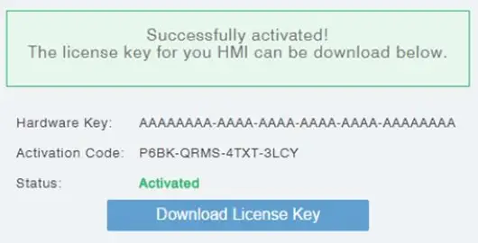 Confirmation of successful activation of OPC UA License. Now to download the License Key.