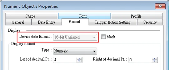 EBPro Numeric Object properties with data type grayed out