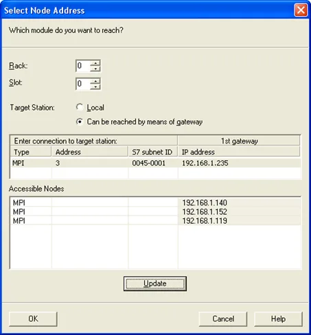 Go to [PLC] » [Update station to PG], in [Target Station] select [Can be reached by means of gateway]. From left to right columns enter MPI, PLC station number, S7 Subnet ID, and HMI IP address. When finished, S7 can upload PLC program to STEP 7 via HMI.