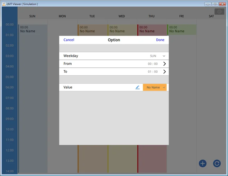 Configuring the date and time settings of the object.  Values will be written to the corresponding schedule tags in the BACnet device.