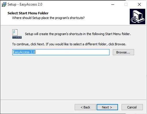 Select a Start Menu folder or use the default folder.