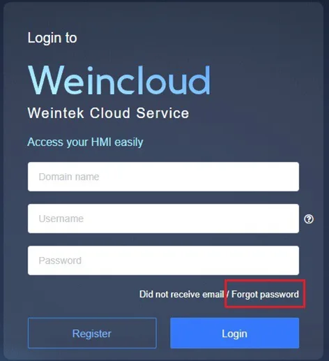 Domain page, Forgot Password link For a user to change their password, they click the Forgot Password link on the domain homepage.