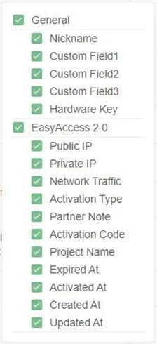 Edit the columns that appear when clicking on an HMI Click on the green button to edit the columns that appear under the General tab and EasyAccess 2.0 tab.