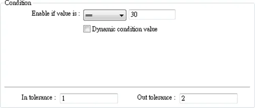 EBPro alarm condition EBPro Event Alarm Log window, showing a condition of enabling the alarm with the == option