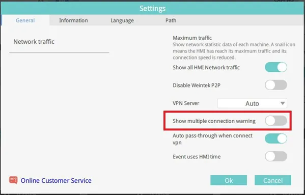 Disable warning from EA2.0 Settings window Multi-User warning message can be disabled from the EasyAccess 2.0 Application Settings window.