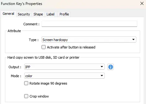 An example of a function key set to print a screen hardcopy with IPP.