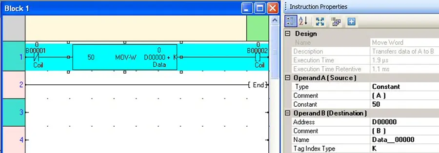 MAPware-7000 Ladder Example of assigning Index Registers to an operand