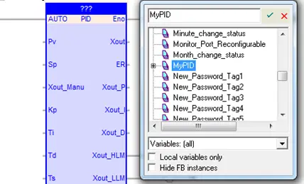 Instance Selection Select the desired Function Block Instance