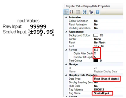 Display Data properties being changed, tag selected