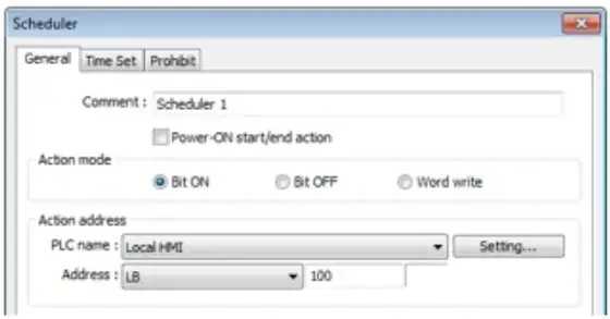 Scheduler Object config Configuration of the Scheduler Object, turning LB100 ON