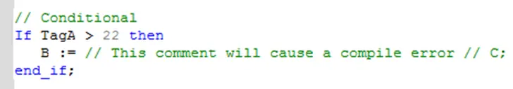 Invalid placement of inline comment embedded within a line of code