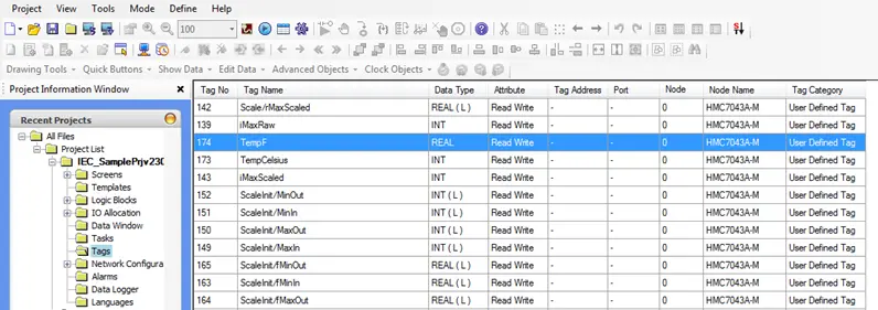 Tag database located in tags folder of project tree
