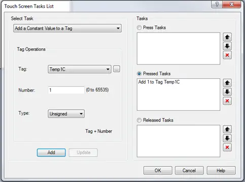HMC Screen Tasks List Add a Pressed Task