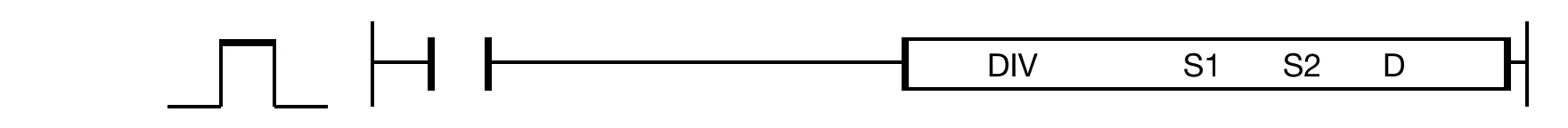 DIV The DIV instruction divides a WORD dividend value, S1, by a WORD divisor value, S2, and saves the result in an assigned DWORD data register, D. The qu