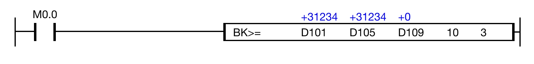 Ladder Diagram Example for MapleLogic GREATER/THAN/EQUAL/TO instruction.