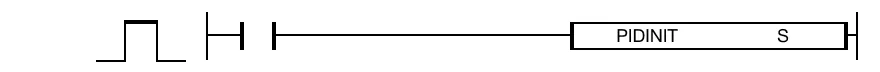PIDINIT The PIDINIT instruction initializes the data registers and devices used for a PID operation. The set value (SV) is defined by the assigned WORD data r