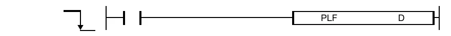The PLF instruction turns ON the assigned BOOL data register, D, for 1 scan when the execution condition goes from ON to OFF, or on the falling edge o