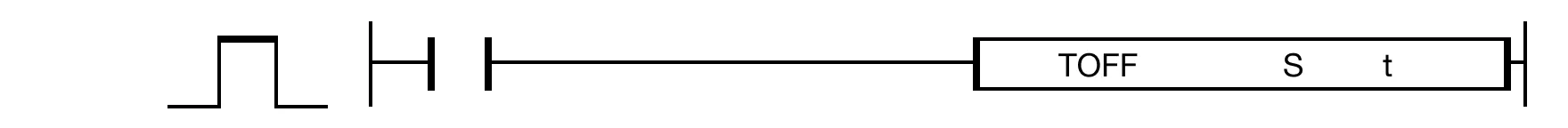 The TOFF instruction starts from a WORD value, v, and counts down to 0. The time is saved in a timer data register, t.
