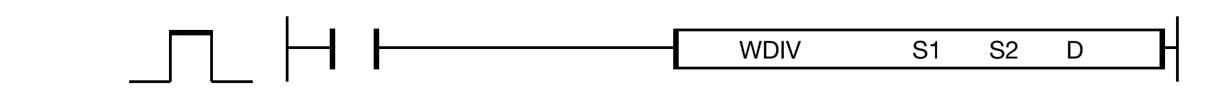 WDIV The WDIV instruction divides a WORD dividend value, S1, by a WORD divisor value, S2, and saves the quotient in an assigned WORD data register, D.