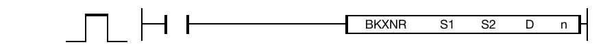 The BKXNR instruction performs a logical XNOR on n number of WORD data registers starting at S1 and n number of data registers starting at S2 and save