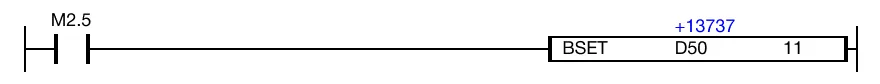 Currently, the value of the data register, D50, is 13,737, and the 11th bit is 0.