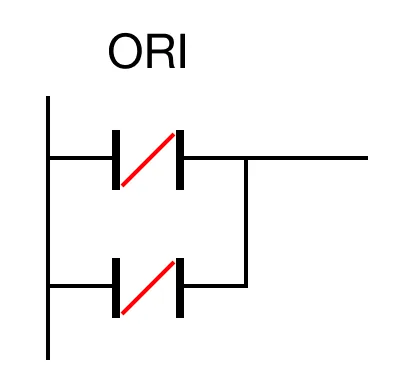 The ORI closed contact orientation performs a boolean OR operation based on the OFF status of the assigned BOOL data register.
