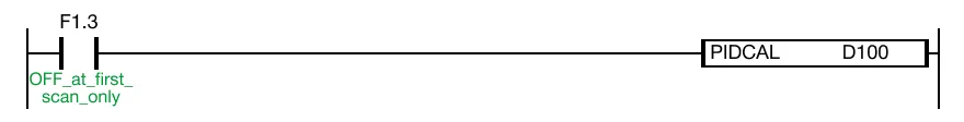 The PIDCAL instruction performs the PID calculation every scan except the first scan of the ladder diagram program.