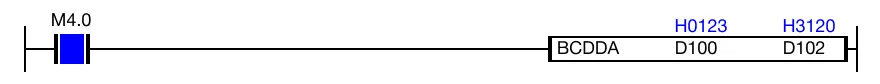 The result of the conversion is saved in two ASCII data registers, D102 and D103.