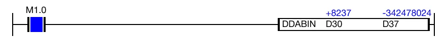 Ladder Diagram Example The result of the conversion is saved in two binary data registers, D37 and D38.
