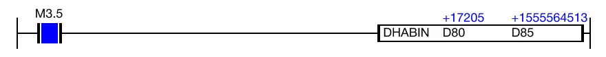 Ladder Diagram Example The result of the conversion is saved in two Hexadecimal data registers, D85 and D86.