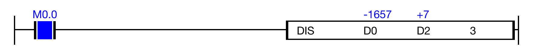 Ladder Diagram Example for MapleLogic DIS/DISP instruction.