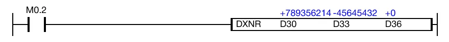 When the contact, M0.2, is powered ON (1), a logical XNOR operation is performed on the DWORD data registers, D30 and D33.