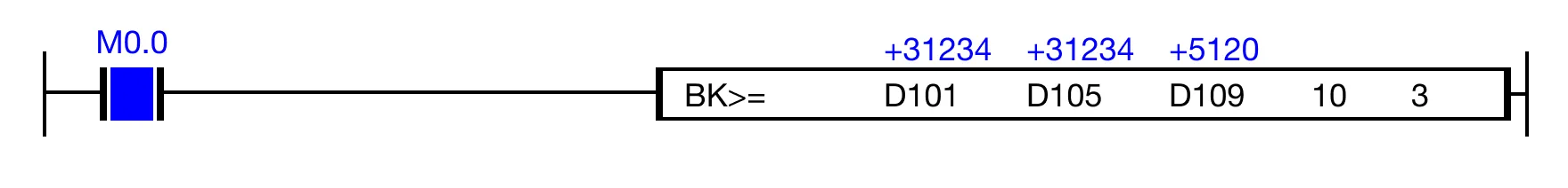 Ladder Diagram Example for MapleLogic GREATER/THAN/EQUAL/TO instruction.