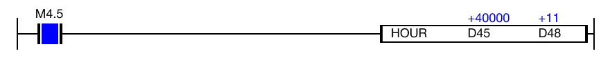 Ladder Diagram Example The result of the conversion is saved in the WORD date value data registers, D48, D49, and D50.