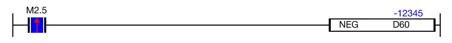 Ladder Diagram Example for MapleLogic NEG/NEGP instruction.