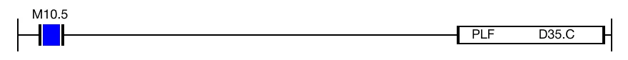 When the contact, M10.5, is energized, the PLF instruction turns the bit, D35.C, ON (1) on the falling edge of the contact.