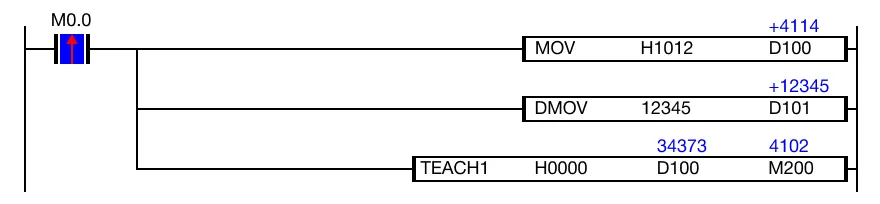 The result of the teaching is saved in the data register, M200.