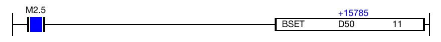 As a result, the value of the data register, D50, is now 15,785, and the 11th bit is now 1.