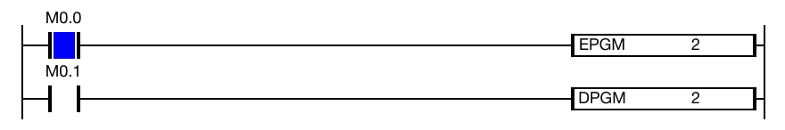 When the contact, M0.1, is powered ON (1), the EPGM enables the scan program ID 2.