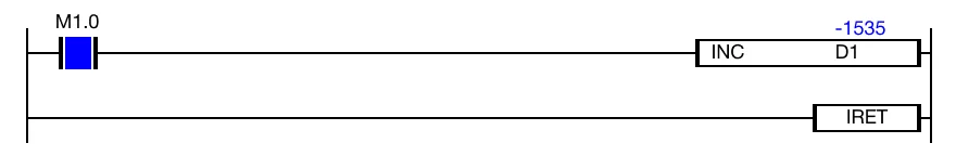 Ladder Diagram Example Since the DI instruction is executing the periodic interrupt program with the ID 1, the data register, D1, is NOT increasing.