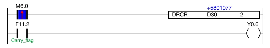 The value of the DWORD data register, D30, changes from 23,204,308 to 5,801,077.