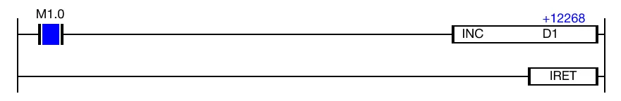 Ladder Diagram Example Since the EI instruction is executing the periodic interrupt program with the ID 1, the data register, D1, is increasing.
