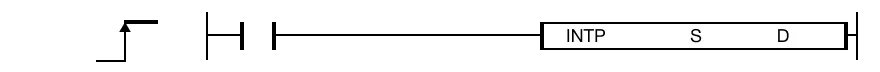 INTP The INTP one-shot instruction converts a REAL value, S, into a WORD value and saves the conversion in an assigned signed WORD data register, D.
