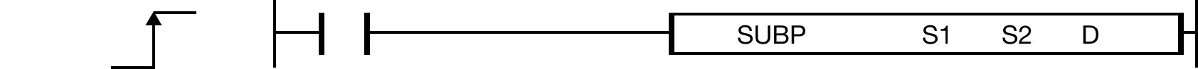 SUBP The SUBP one-shot instruction subtracts a word value, S2, from a WORD value, S1, and saves the difference in an assigned WORD data register, D.